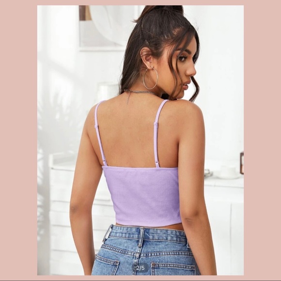 Lace Trim Tie Crop Top (Lilac Purple) - Picture 2 of 8